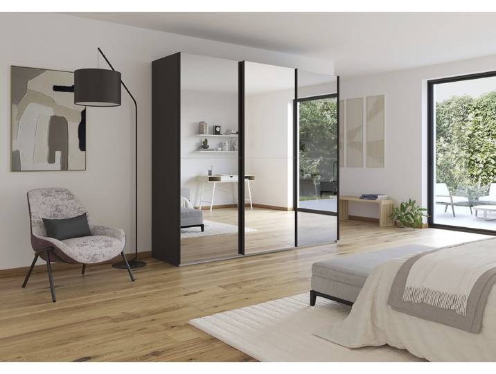 Armoire Fifty miroir gris coulissante 242cm Gris 1 miroir