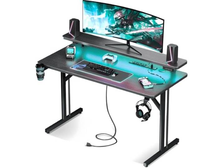 Five Stars® Game Bureau - 100x50x75 cm - Game Bureau met LED verlichting - Zwart Carbon - Gaming Desk - Computertafel - RGB LED Verlichting