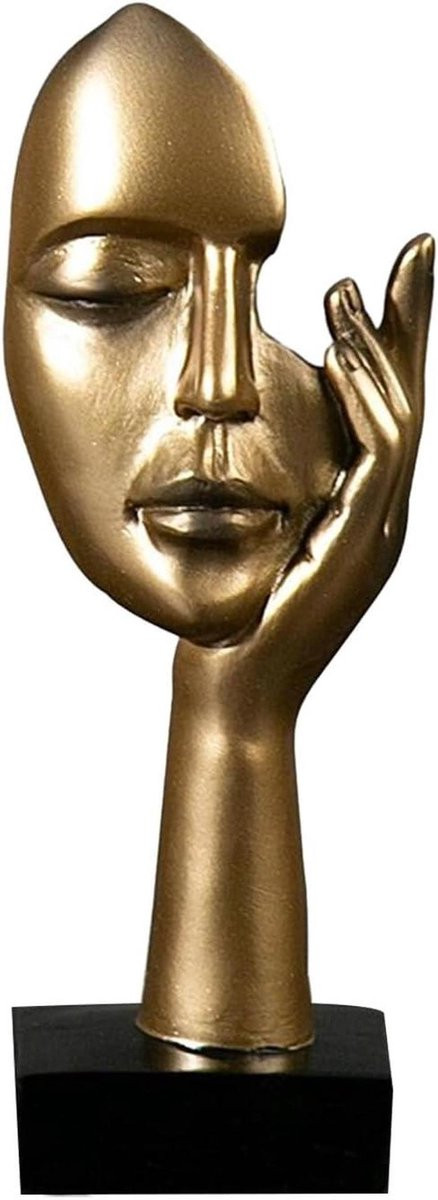 Stijlvol Beeldje met Abstract Gezicht Ontwerp - Woondecoratie Sculptuur - Wit Goud