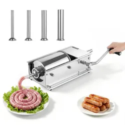 VEVOR Manuelle Wurstfüllmaschine 3 L Horizontaler Wurstfüller Edelstahl für für Zuhause, Camping, Grillen & BBQ, mit 4 Füllrohren, 2 Geschwindigkeitsstufen, Ergonomischem Griff und Abnehmbaren Teilen