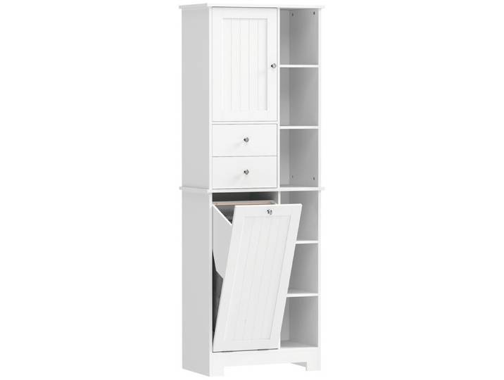 YWJ Armoire Salle Bain Étroite 6 Compartiments Ouverts Panier Linge 2 Tiroirs Fermeture Douce Blanc