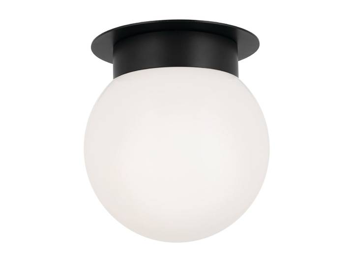 Plafonnier affleurant Acier, Verre Opalin Brillant Noir