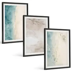 BILDER SET 3er Set - 40x60 cm Schwarzer Rahmen - Feine Aquarelltexturen