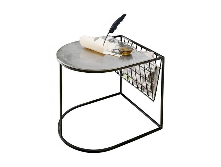 More2Home Beistelltisch MALI, mit Zeitungs-Ablage Metall schwarz/Platte silber-natur