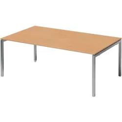Bisley Cito Konferenztisch 200x120 cm, Tischplatte in Buche, U-Gestell in Silber - Besprechungstisch & Meetingtisch, großer Chef Schreibtisch