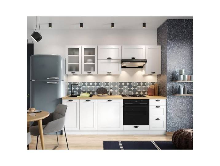 Cuisine complète VICTORIA 240 cm emplacement four encastrable - blanc semi-mat