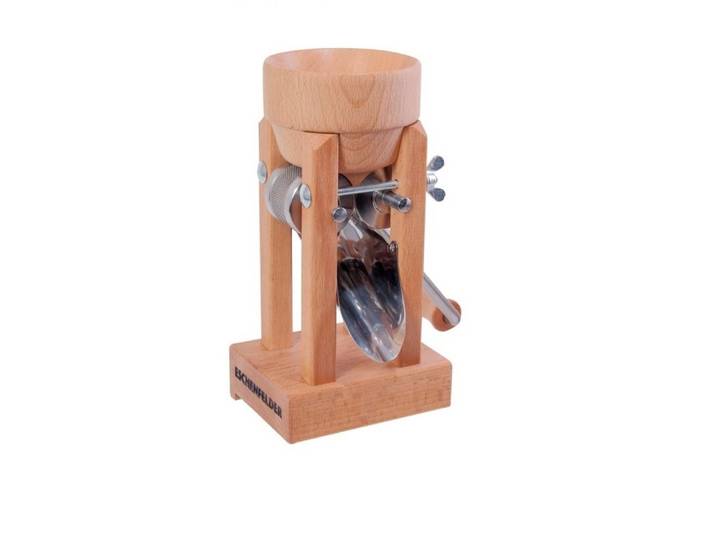 Eschenfelder Getreidemühle Kornquetsche Flockenquetsche Tischmodell Holztrichter abnehmbar Manuell, (3 Stück), Kurbel 25cm mit Tisch-Schraubzwinge und Reinigungsbürste gratis dazu