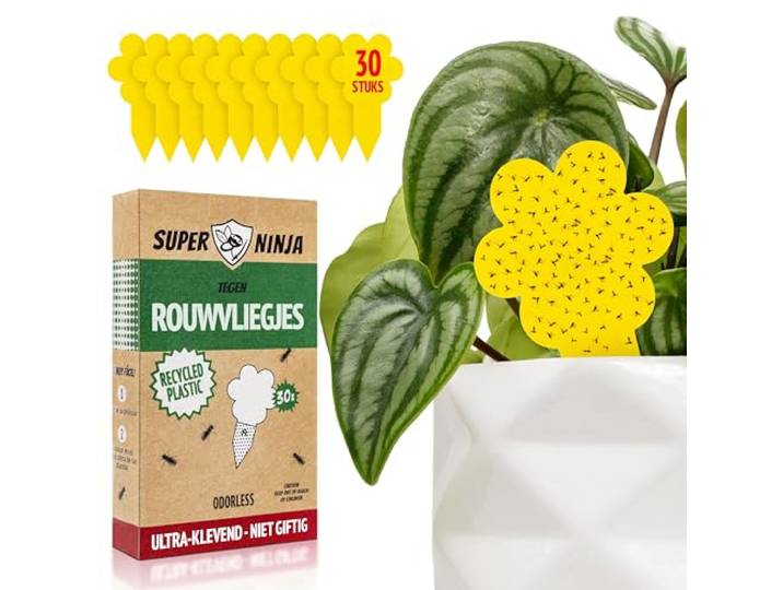 Super Ninja Rouwvliegjes Bestrijden, 30 Gele Pakstrips met Plantvorm