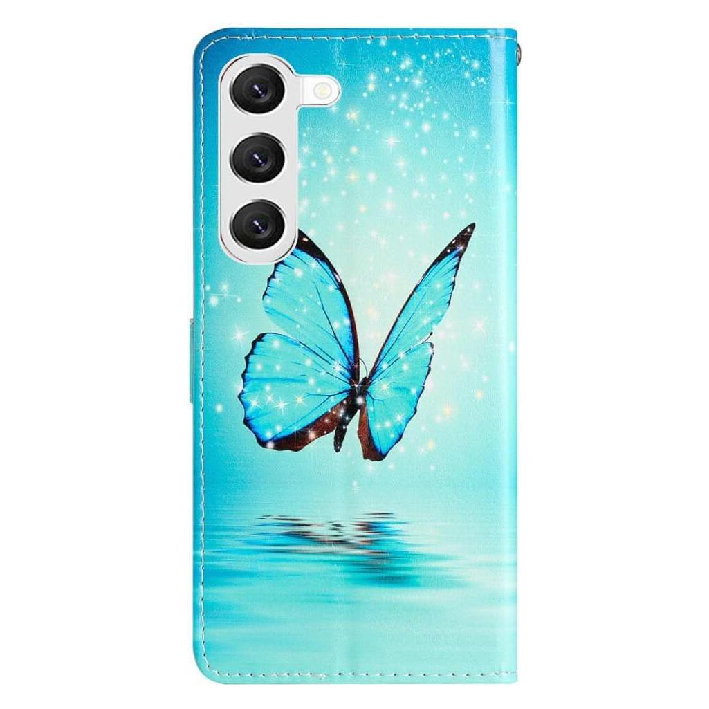 Cover-Discount Leder Etui Hülle Schmetterling blau (Samsung Galaxy S24) (660166337A)