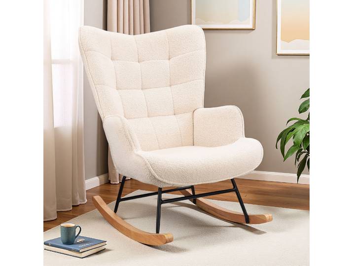 Chaise à bascule Rosahqnda avec dossier, chaise à bascule rembourrée pour salon, chambre à coucher, balcon, chaise relaxante, beige, gris, rose