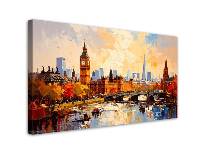 Feeby Leinwandbild Panorama von London Big Ben 120x60cm, Mehrfarbig, Stadtarchitektur, Rechteckig, 120x60 cm, Bilder & Rahmen, Bilder, Leinwandbilder