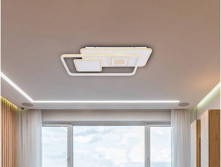 Plafonnier Roderick - Type C 65 x 6 x 44cm Blanc Fer blanc, Fer chrome, Acrylique opalin LED non-remplaçables Module LED