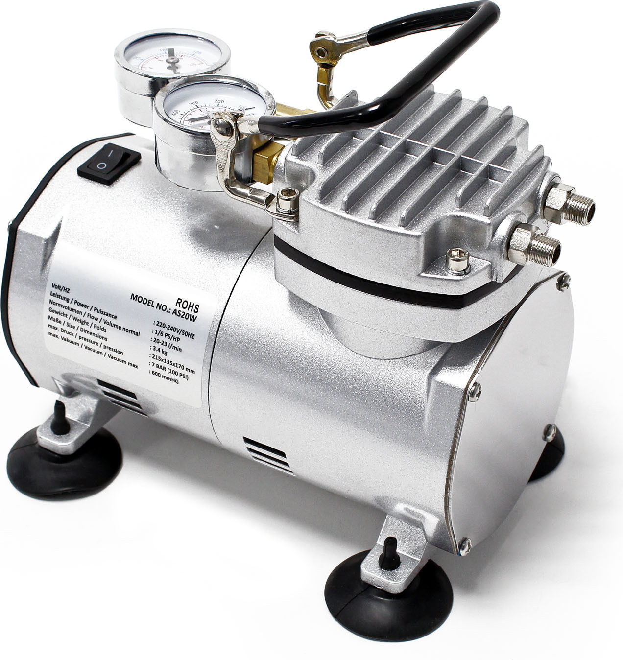 Wiltec Airbrush compressor AS20W met vacuümpomp, 4 bar, ééncilinder