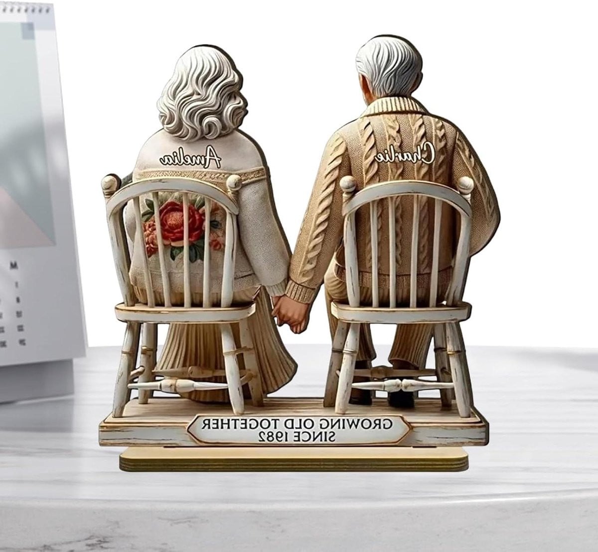 Handgepolijst houten paar beeldje voor romantische decoratie - 15 x 10 cm