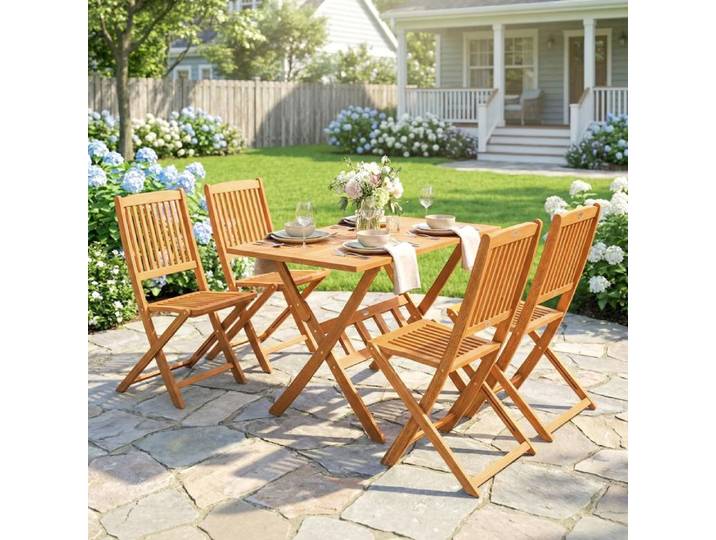 Ensemble 5 pièces bois d'acacia pliable : 1 table + 4 chaises pliantes design lamellé