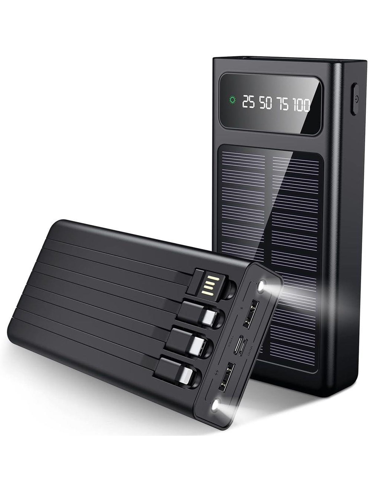 SiGN Powerful Solar Powerbank with Built-in Cables - Black - 20000 mAh