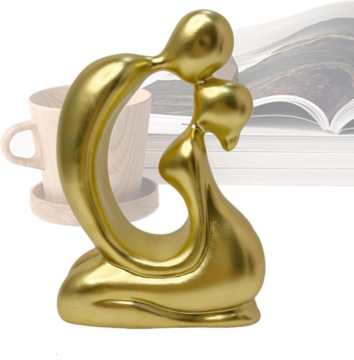 Goud Abstract Paar Standbeeld voor Romantisch Decor, Hoogte: 21.5 cm