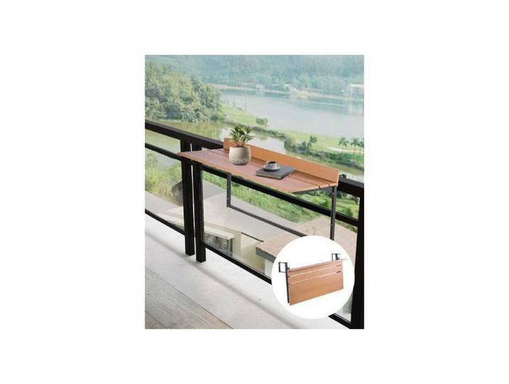 Table Suspendue Balcon 1000 x 485 x 480 mm Table de Bar Pliante pour Balustrades de Balcon d'Extérieur