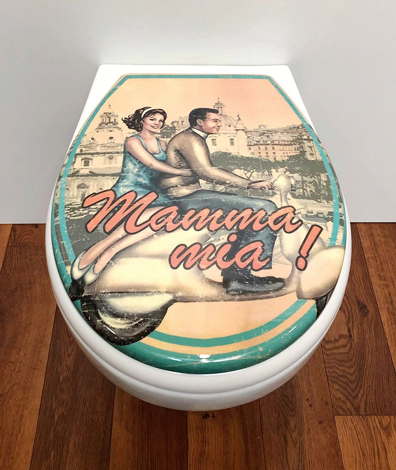 WC-Sitz ADOB "Mamma Mia", blau (türkis, weiß), B:37cm H:5cm L:45cm, Duroplast, WC-Sitze, WC-Sitz, mit Absenkautomatik türkis, weiß Einheitsgröße