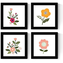 POSTER Set mit 4 florierenden Blumen Rosen und Orangen 30x30 cm Rahmenlos