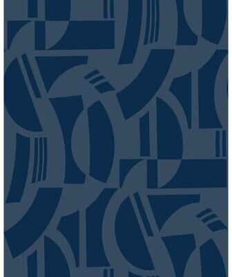 A-Street Prints Carter Indigo Geometric Flock Wallpaper