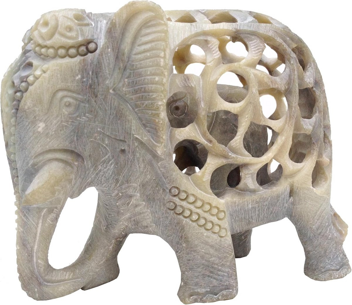 Handgemaakt speksteen beeld moederolifant met kalf voor binnen