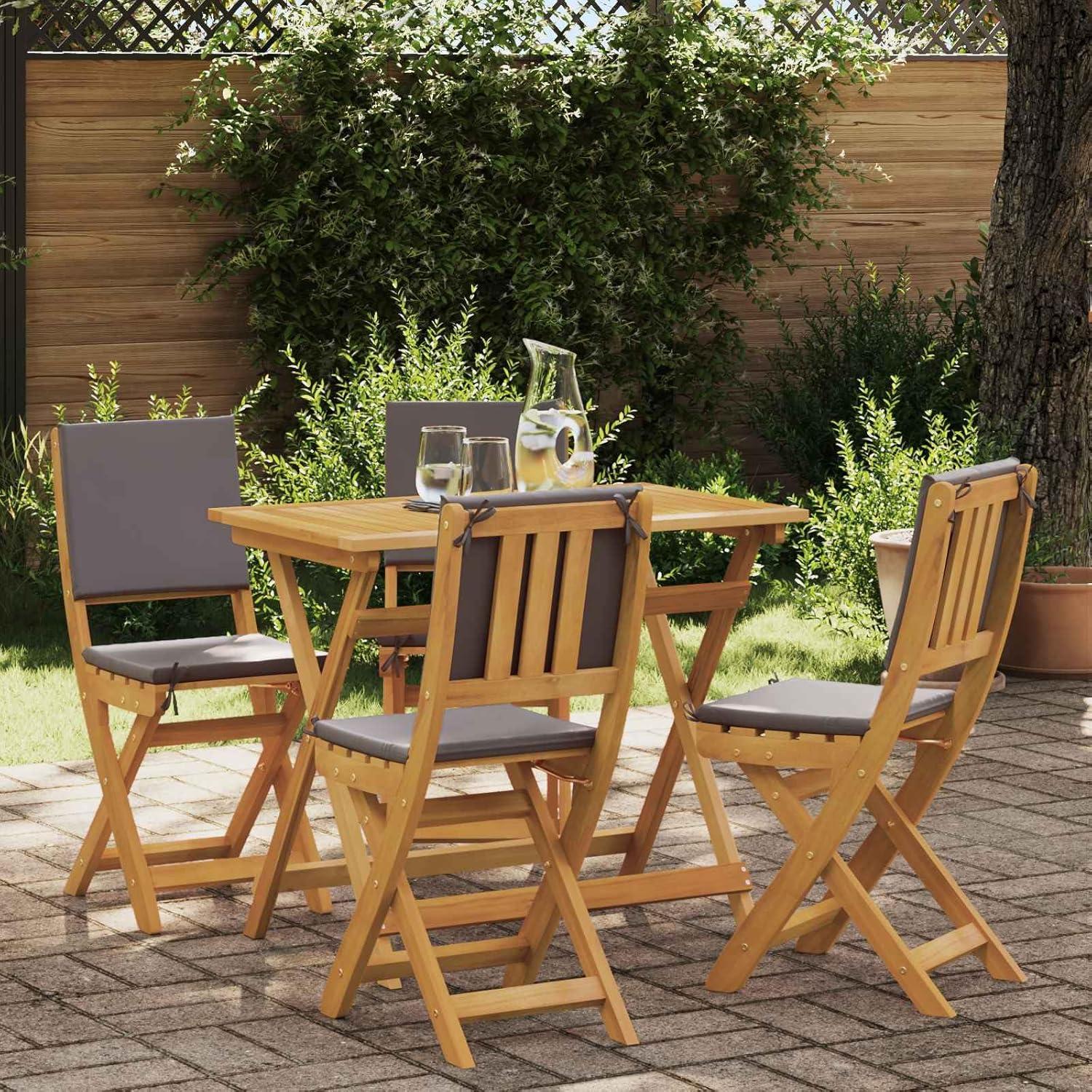 4 Bistro-Stühle aus Akazienholz in Dunkelgrau - faltbar, aus Massivholz, mit geölter Oberfläche und abnehmbaren Sitzkissen für Terrasse und Garten