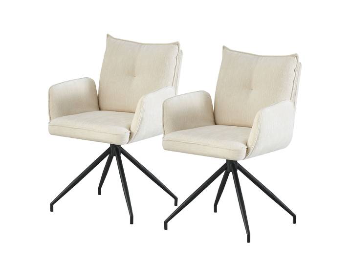 Drehbarer Armlehnenstuhl Gach 2er-Set 59 x 86 x 66cm Beige/Cremeweiß
