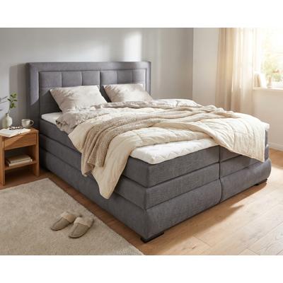 Boxspringbett OTTO HOME "MIVVA mit Bettkasten, mit Taschenfederkernmatratze H3, H3/H4 mix, H4", anthrazit, B:204cm L:215cm, Komplettbetten, Boxspringbett, mit Kaltschaum- oder Visco-Topper (bei H4), Komfortliegehöhe 67cm