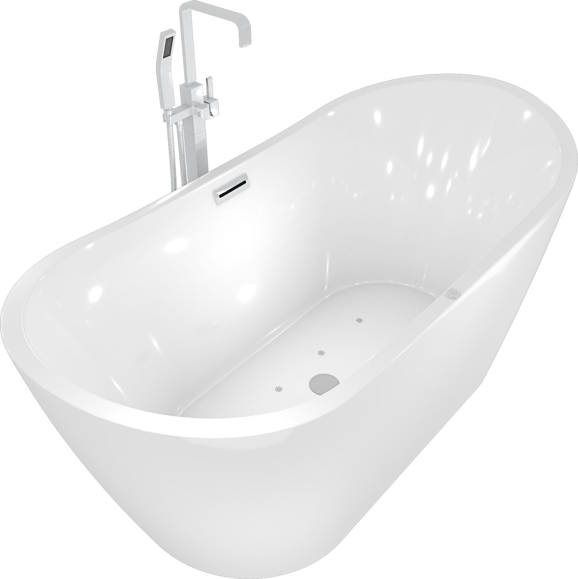 freistehende Badewanne Wanne F13 180x92cm Whirlpool mit Luftmassage mit Amatur AF05