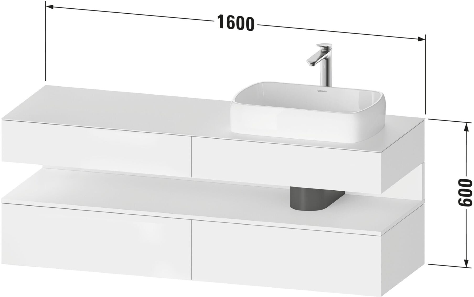 Duravit Waschtischunterschrank Qatego 160x55x60cm, E sw/we m, Pl, Beck. re (QA4778016180000)
