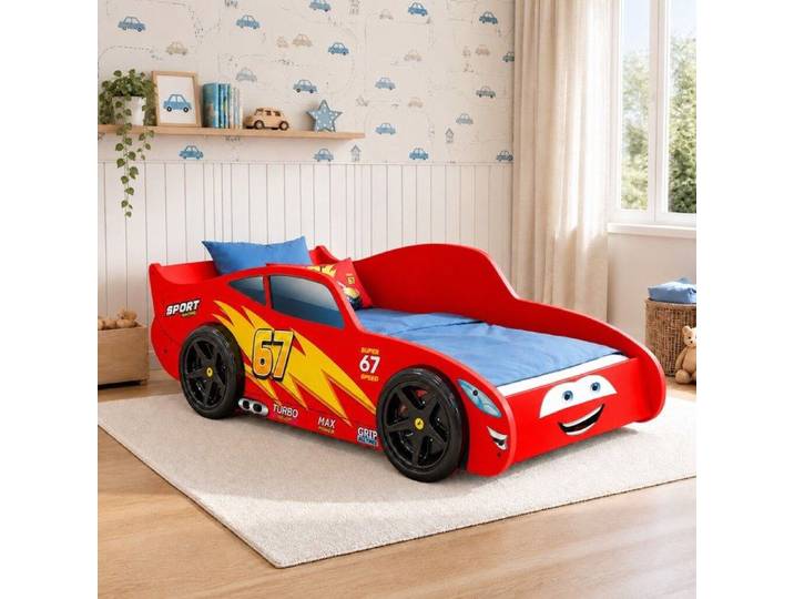 Lit enfant voiture 160x80 cm rouge avec roues 3D sans matelas CARS