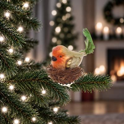 Christbaumschmuck KREBS GLAS LAUSCHA "Vogel im Nest", orange (grün), B:8cm H:10cm T:8cm Ø:10cm, Glas, Weihnachtsbaumschmuck, Glas, 1 Stück