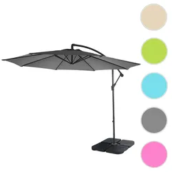 Ampelschirm Acerra, Sonnenschirm Sonnenschutz, Ø 3m neigbar, Polyester/Stahl 11kg ~ grau mit Ständer