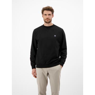 Sweatshirt LERROS, Herren, Gr. M, schwarz (basalt grau), Sweatware, Obermaterial: 50% Baumwolle, 50% Polyester, normal hüftbedeckend, Rundhals, Bündchen, Sweatshirts Sweatshirt, mit Logo-Badge