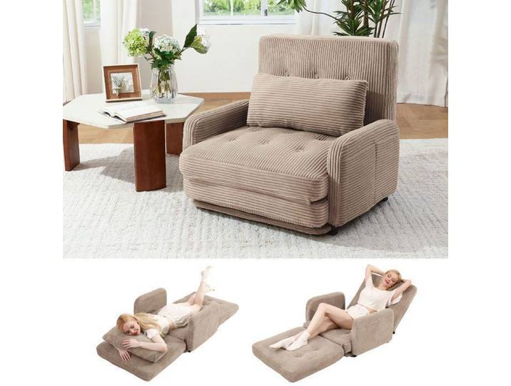 Canapé convertible en mousse haute densité – Canapé-lit avec coussin et accoudoirs en Velours Kaki - Confort Intégral