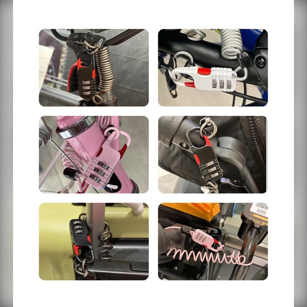 INF Fahrrad-Helmschloss 2er-Pack – Schlosskörper aus Zinklegierung, 5mm Stahlseil, Aluminiumteile, Mehrfarbig Schwarz Rot