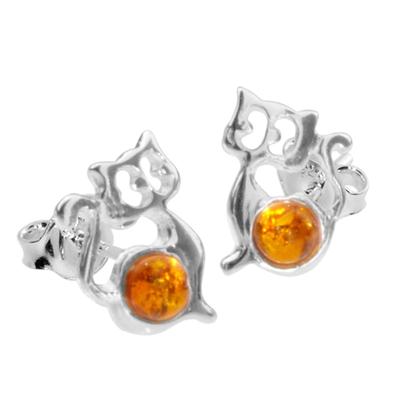 Paar Ohrstecker OSTSEE-SCHMUCK "Ostsee-Schmuck Ohrstecker Katze Ohrstecker Katze", weiß, Ohrringe, Damen, 12x8mm, Silber 925 (Sterlingsilber)