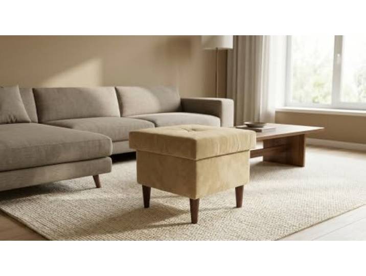 Family Meble Polsterhocker Ari Design – Fußhocker mit Stoff-Bezug und Stauraum – Hellbeige · Aura 2