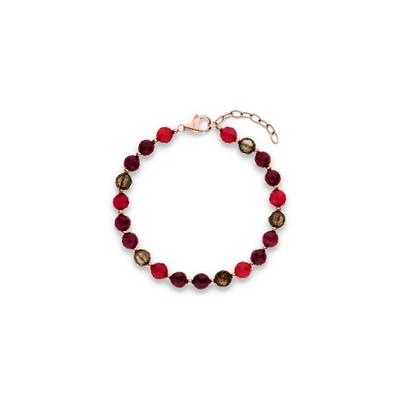 Armband S.OLIVER "Schmuck Geschenk Edelstahl The Colorful Beads", rosa (roségoldfarben, mehrfarbig, mehrfarbig), Armbänder, Damen, 21cm, Edelstahl, Armband, mit Quarz und Jade oder Quarz, Mondstein, Granat und Jade