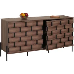 Sideboard HWC-M44, Kommode Schrank Anrichte, 3D-Flecht-Design Push-to-open Türen 152x80x40cm, braun
