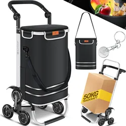 KESSER® Einkaufstrolley Treppensteiger mit Kühlfach klappbar mit 56L Kapazität und belastbar bis 50kg   3in1 Trolley Sackkarre & Umhängetasche   Faltbarer Einkaufswagen inkl. Einkaufschip