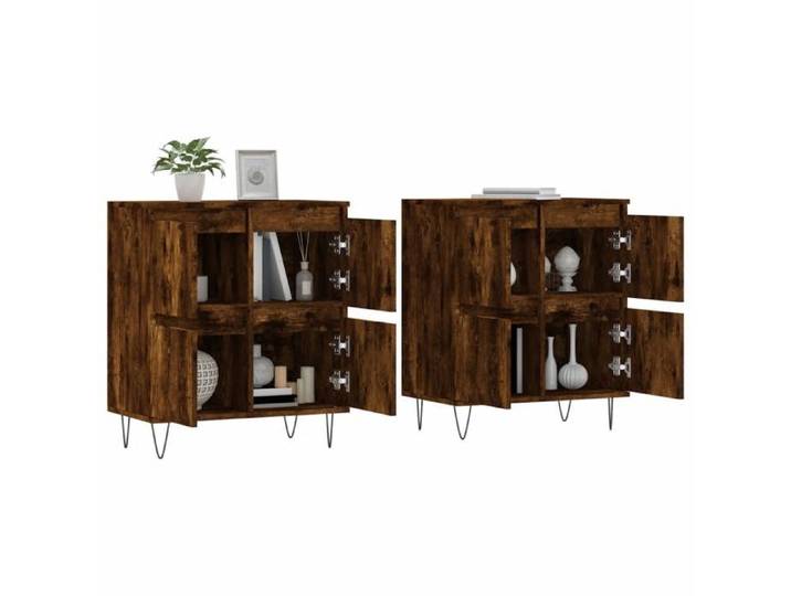 Buffet en bois d'ingénierie - - Chêne fumé - 120x35x70 cm - 2 pièces - Grand espace de rangement