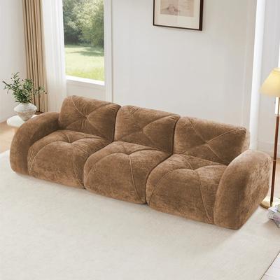 TOP_RATED Modular Sectional Sofa Velvet Fabric Tufted Design Deep Seating Camel