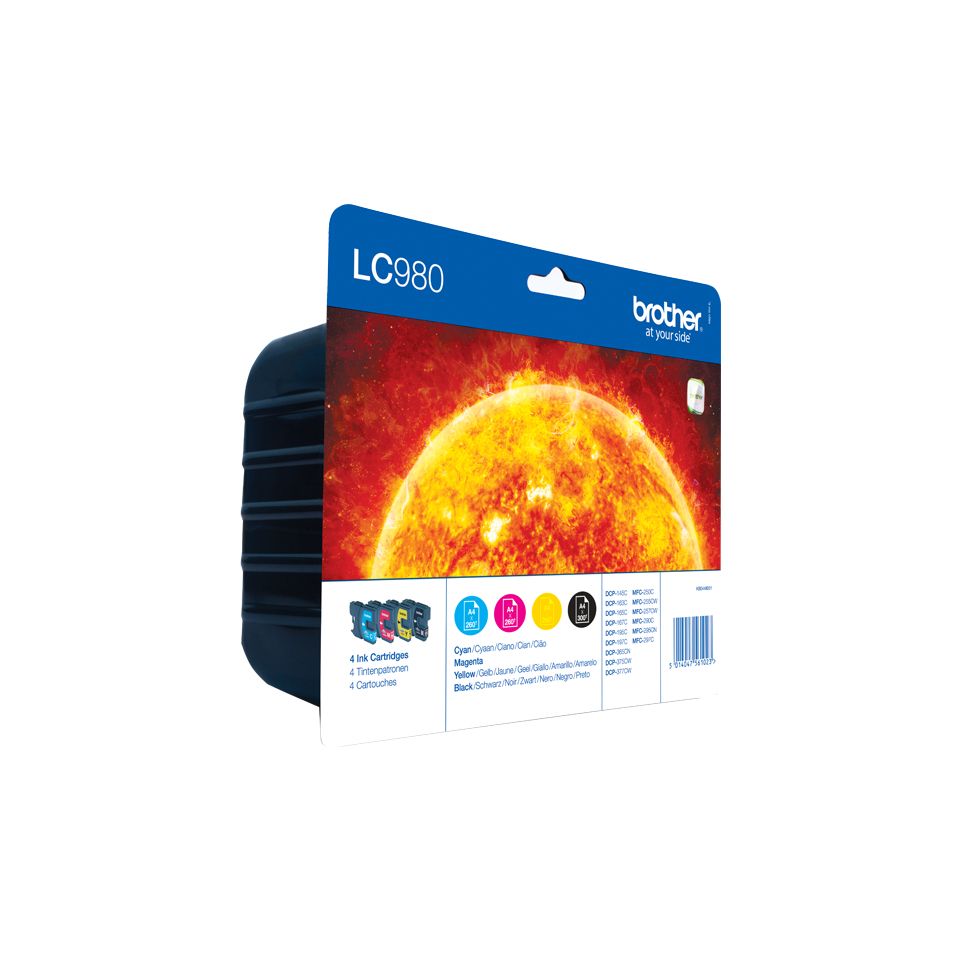 Brother LC-980VALBPDR originale Druckerpatronen Schwarz/Cyan/Magenta/Gelb 300 Seiten LC980VALBP
