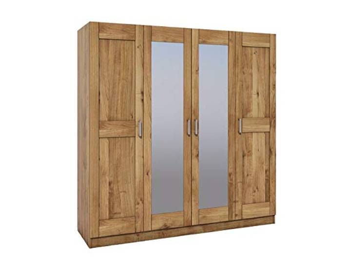 Möbel-Store24 Kleiderschrank Spiegeltüren Holz Wildeiche teilmassiv Natur geölt 4-türig
