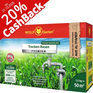 Wolf-Garten Rasensamen L-TP 50 Trocken-Rasen, 20% Cashback, 1,5kg für bis zu 50m², Neuanlage