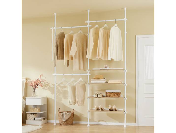 SoBuy KLS17-WN Support à robes télescopique robuste avec supports et supports de vestiaire Blanc Nature