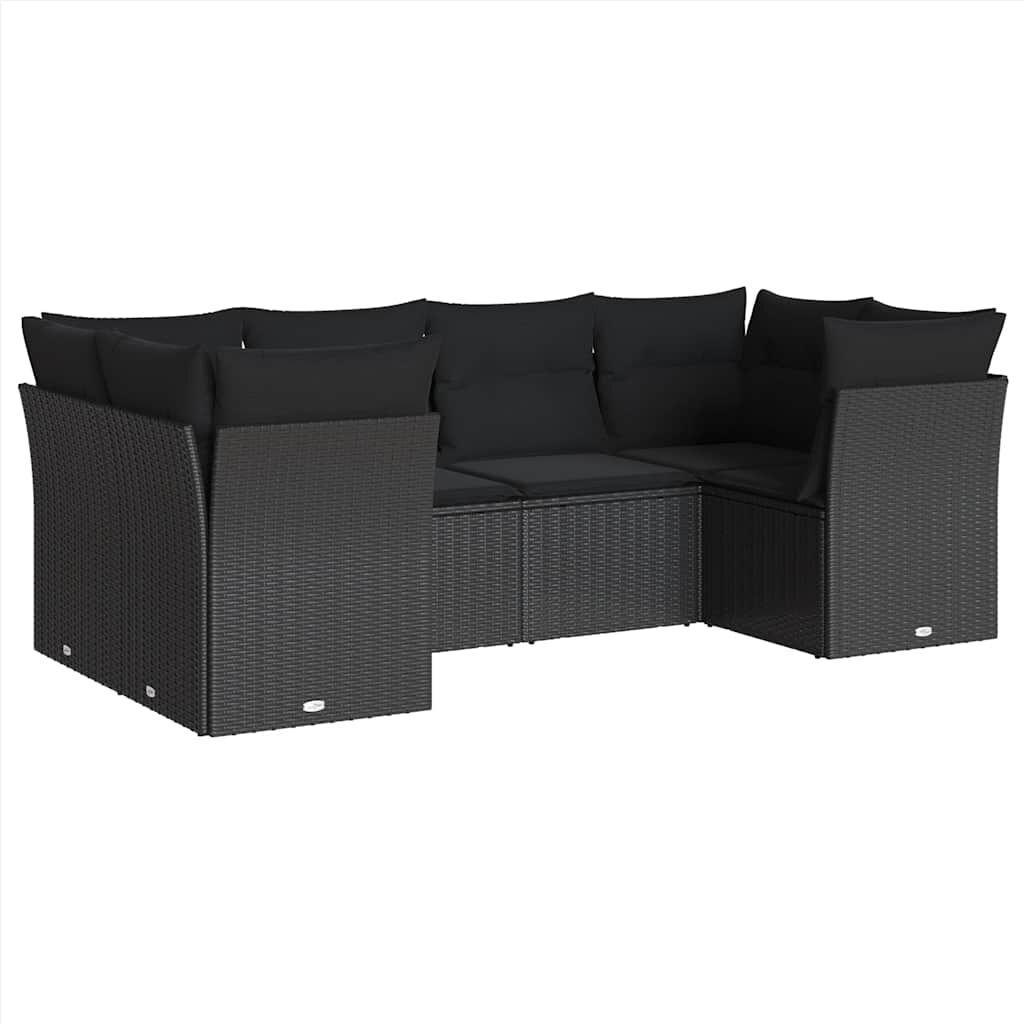Loungeset, 6-teilig, Schwarz - Polyratan - 6 Sitzplätze - Mit Kissen