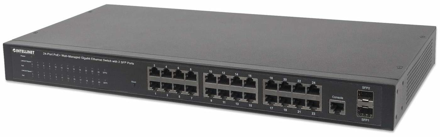 Intellinet 560559 Switch met 24x Gigabit Ethernet, Webbeheer, SNMP, 2x Mini GBIC en PoE+